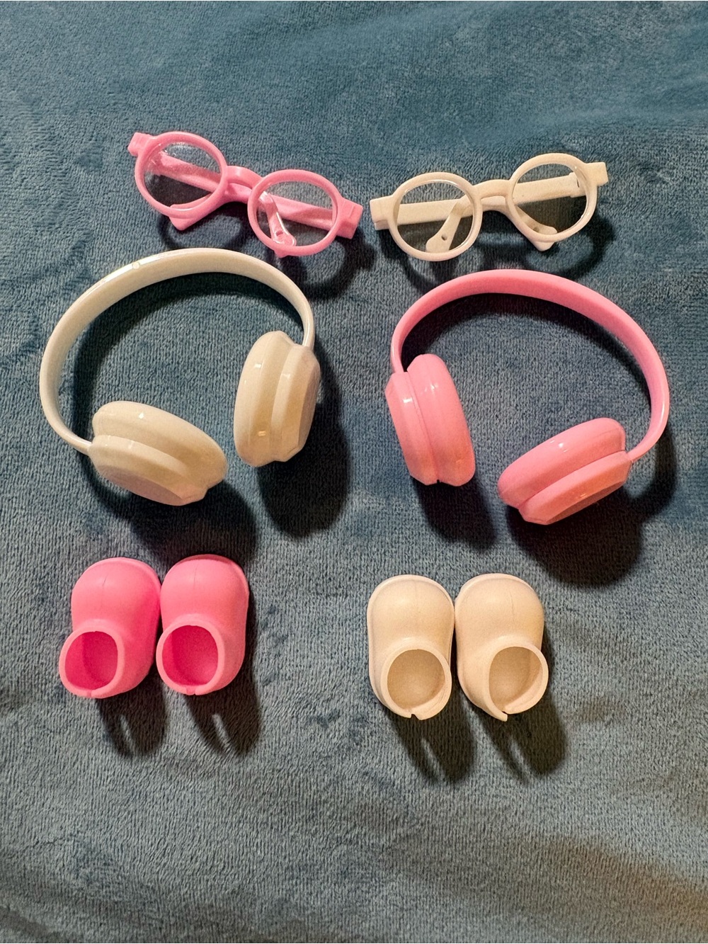 Labubu Pink and Cream Doll Headphones, Glasses & Shoes Set